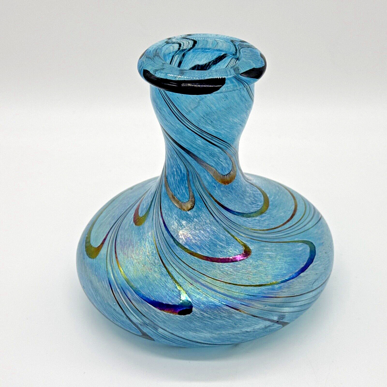 Sahara Smoke Company Iridescent Blue Glass Swirl Hookah Vase 5”