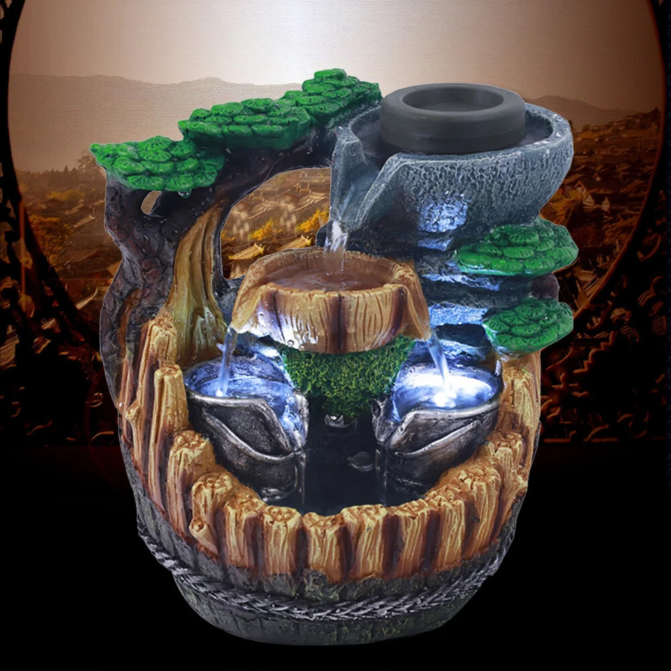 Zimmerbrunnen Innen Tischbrunnen Desktop Wasserfall mit LED Beleuchtung Brunnen - Bild 4 von 4