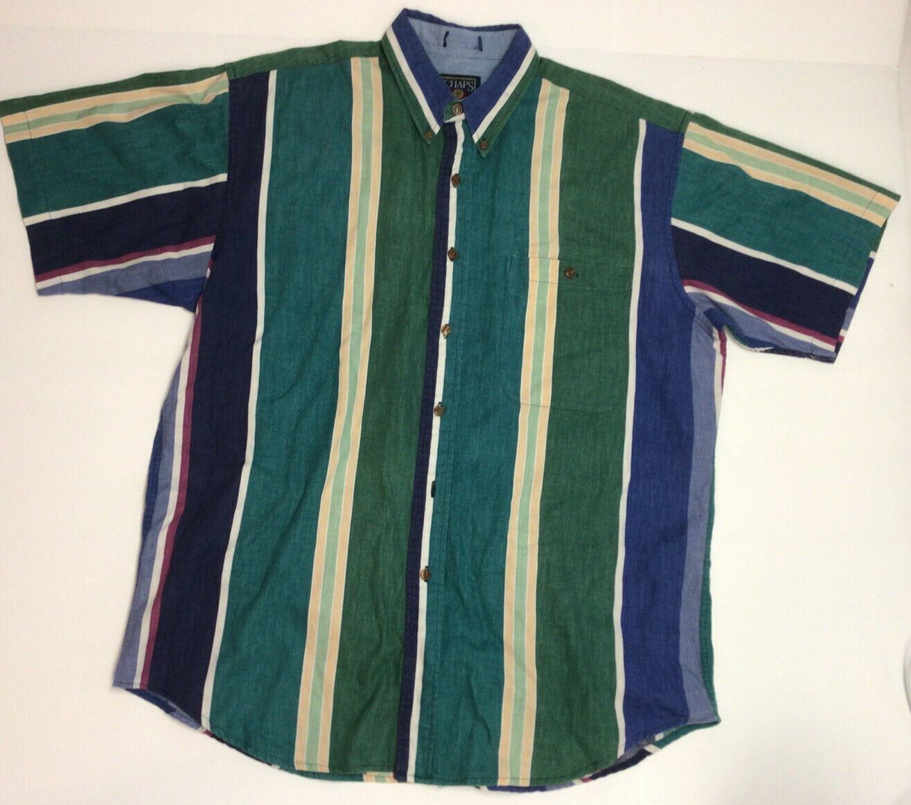 Vintage 90’s Vertical Striped Colored Polo Shirt Chaps Ralph Lauren Mens Large