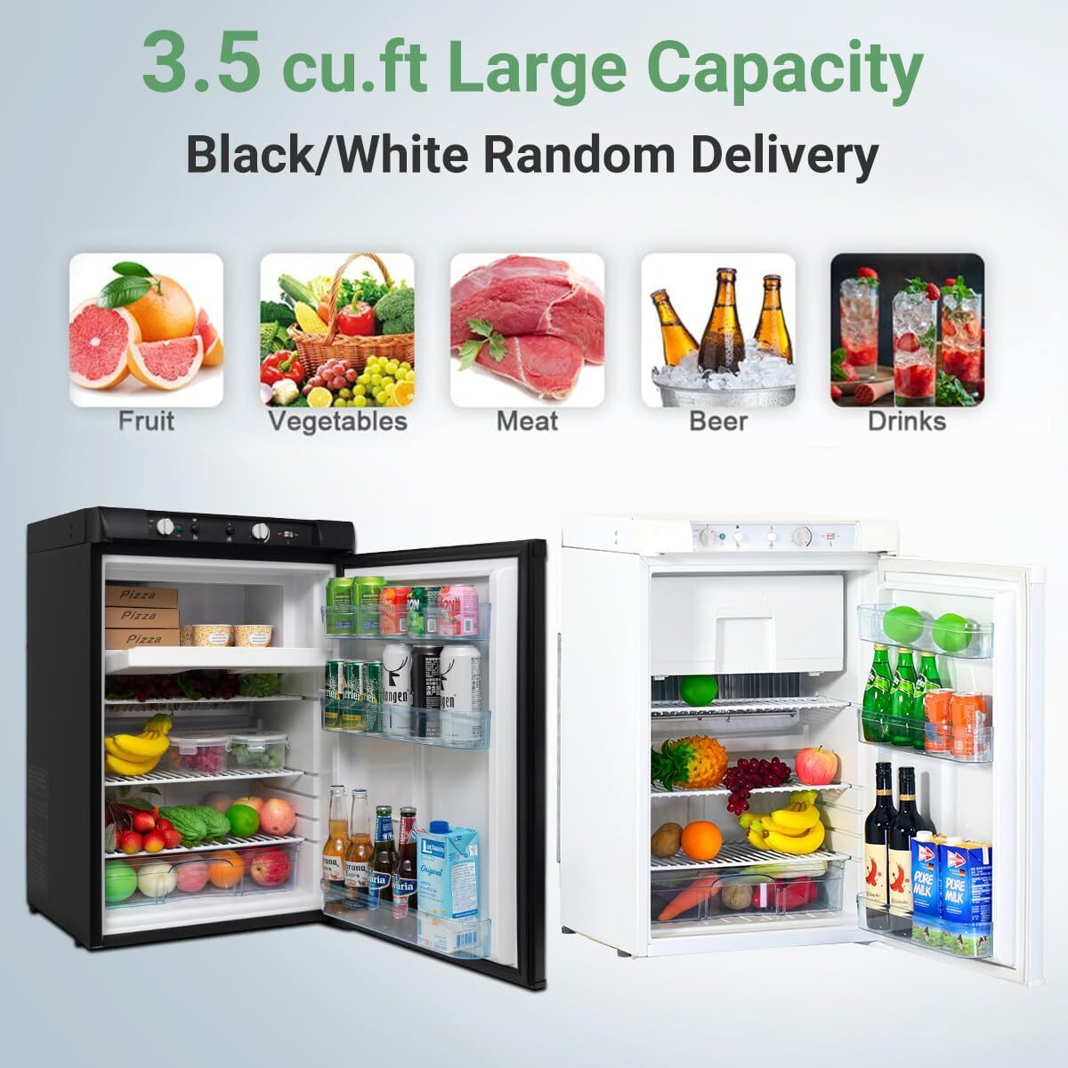 3.5 CU.FT 12V 110V Propane Refrigerator Freezer Fridge for RV Garage Single Door