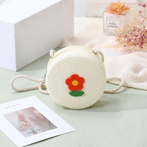 Zipper Summer Beach Shoulder Bag Round Kids Coin Purse Fashion Woven Bag - Picture 7 of 22