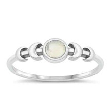 925 Sterling Silver Band Ring 5 Phase Moon w/ Moonstone Ring