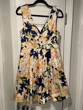 J. Crew Size 6 Sleeveless Fit & Flare Pleated Skirt Mini Dress Navy Blue Floral