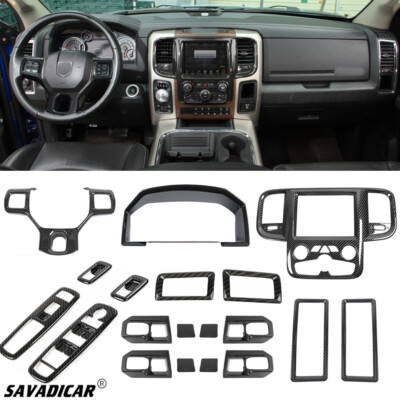 15x Carbon Fiber Interior Dash Decor Cover Trim Kit For Dodge Ram 1500 2010-2017