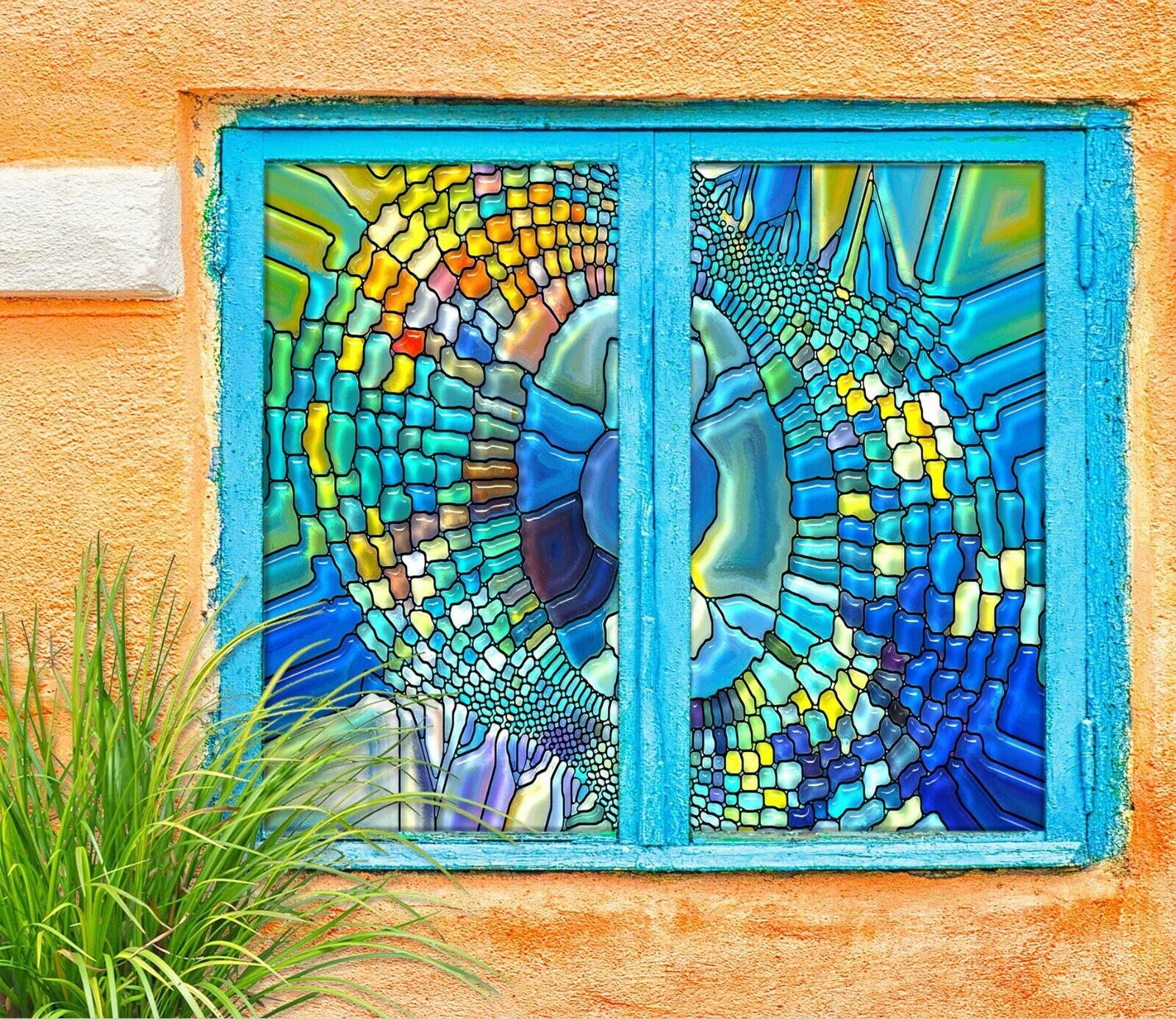 3D Blue Stone ZHU395 Window Film Print Sticker Cling Stained Glass UV Zoe Klasyczne tanie