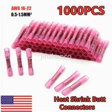 1000Pcs Heat Shrink But Connector Waterproof Electrical Wire Marine Butt Splice