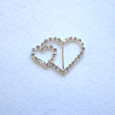 Diamante Rhinestone Ribbon Sliders- Double Heart- 33mm Width- 10pcs- £5.99