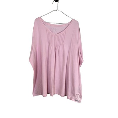 Catherines Top Women 3X Pink V Neck Pullover Pintuck Neckline Plus Casual