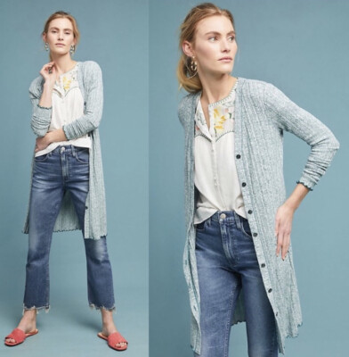Akemi + Kin Anthropologie XS Chateaux Ribbed Button Long Cardigan Duster