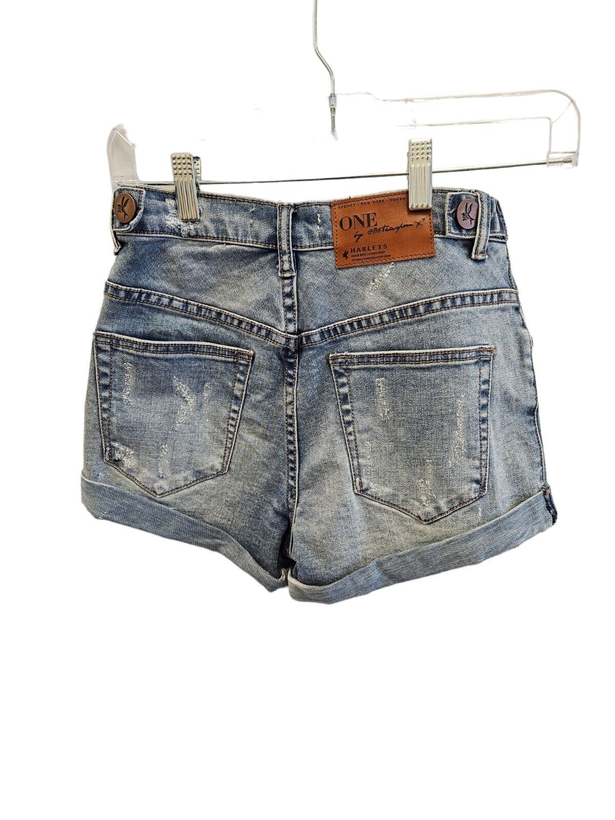 One Teaspoon Harlets High Rise Cuff Denim Shorts … - image 3