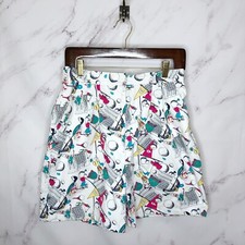 Vintage Lady La Mode Neon Golf Print High Waist Long Preppy Shorts Size 10