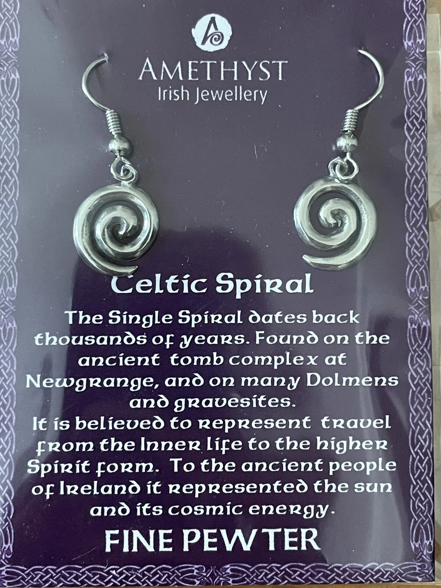 NWT Amethyst Irish Jewelry Celtic Legends Fine Pewter Celtic Spiral Earrings