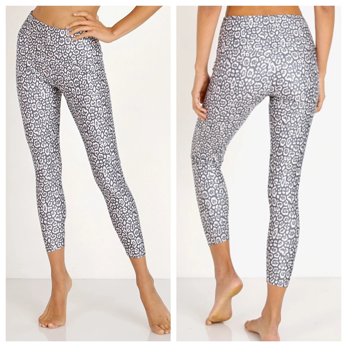 onzie high waisted rise basic midi sandy cat leopard printed leggings s m