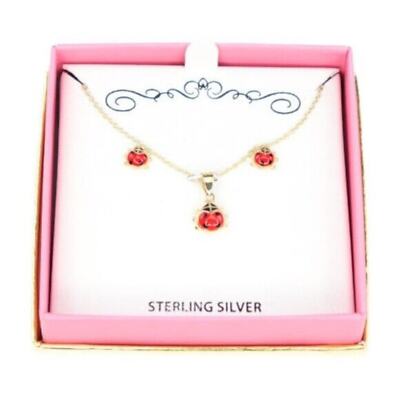 Children's Red Enamel Ladybug Pendant Necklace Set