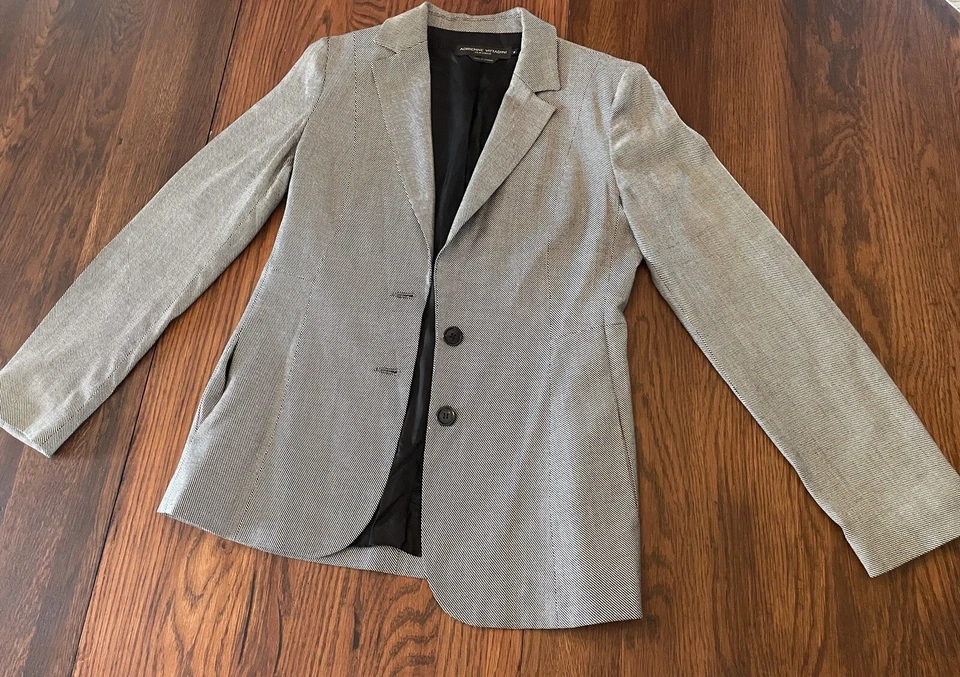Adrienne Vittadini Size 6 Wool Blend Tweed Two Button Blazer Jacket Gray & Black - Image 2 of 4