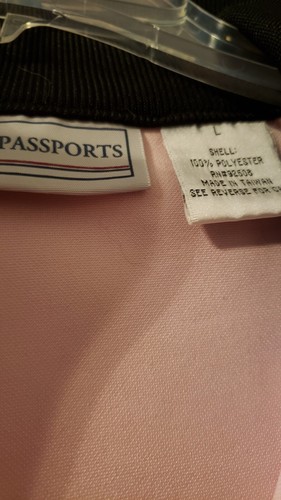 Passports Jacket L Pink w/Black Zip Front Knit at Neck, Cuffs & Band 100% Poly - Picture 6 of 7