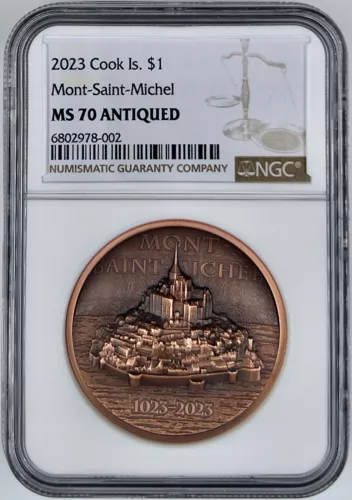 Mont Saint Michel 2023 Cook Islands $1 Ultra High Relief Copper Coin NGC MS 70