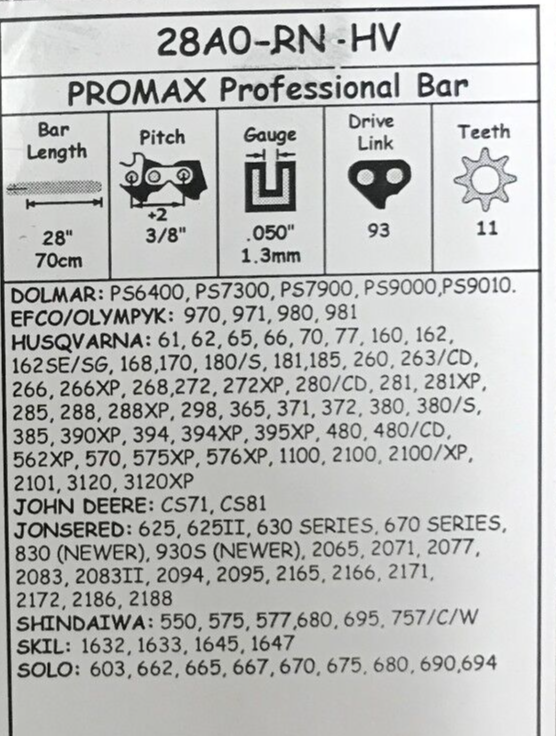 30" Barra Guida Arciere 3/8-050-98DL Husqvarna Jonsered Rep