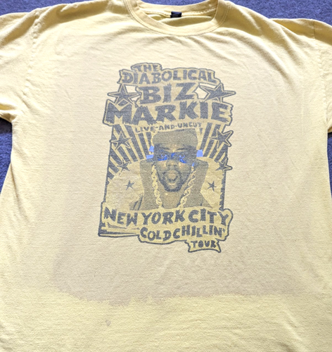 Diabolical Biz Markie T-Shirt Large Yellow NYC Cold Chillin Tour M&O Gold Tag - Imagen 8 de 11