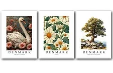 Denmark National Symbols, Set of 3 Poster Prints, Wall Art Home Décor, Unframed
