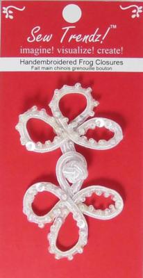 Ivory/Off White Frogs Button Closures-3 Loops Sequin Beaded - 1 Pair/pk - #FG16