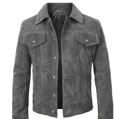 Men's Handmade Grey Genuine Suede Leather Jacket Motorcycle Rider Stylish Jacket