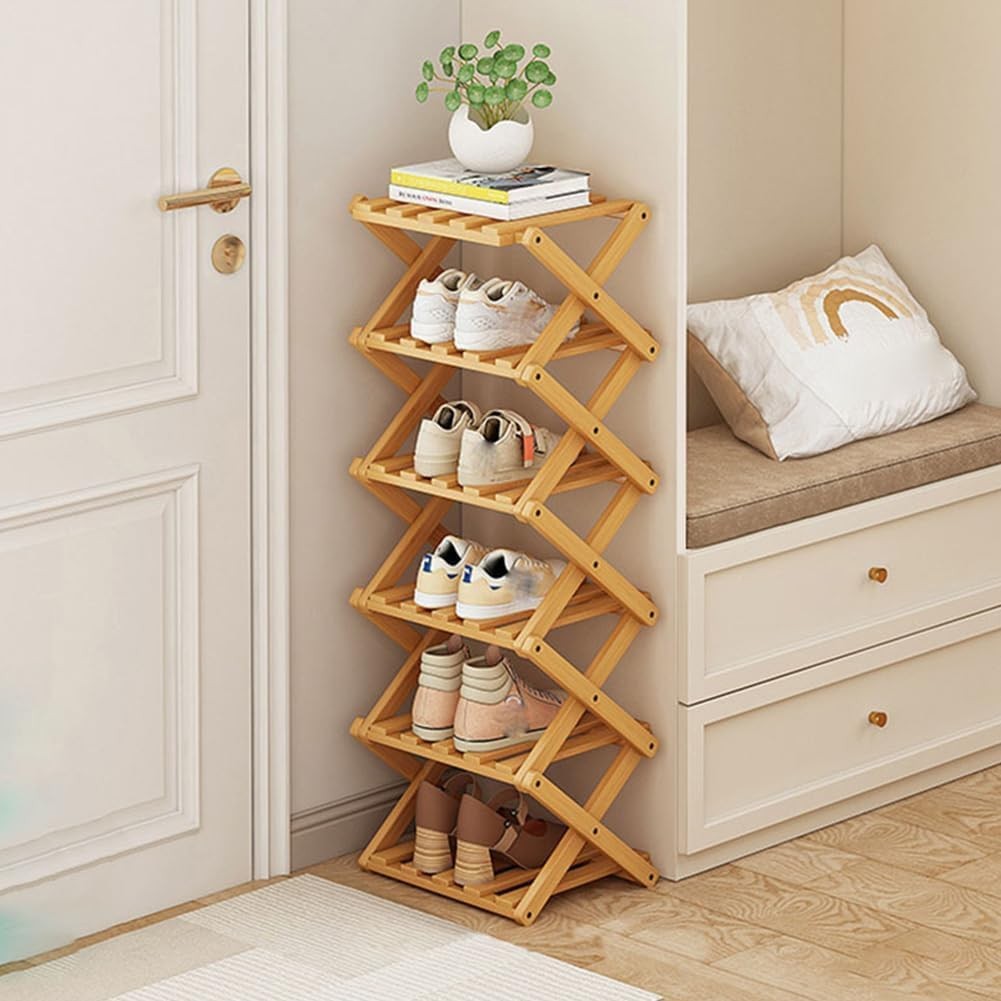 Bamboo Foldable Shoe Rack Organizer Free Standing Entryway Storage Shelf