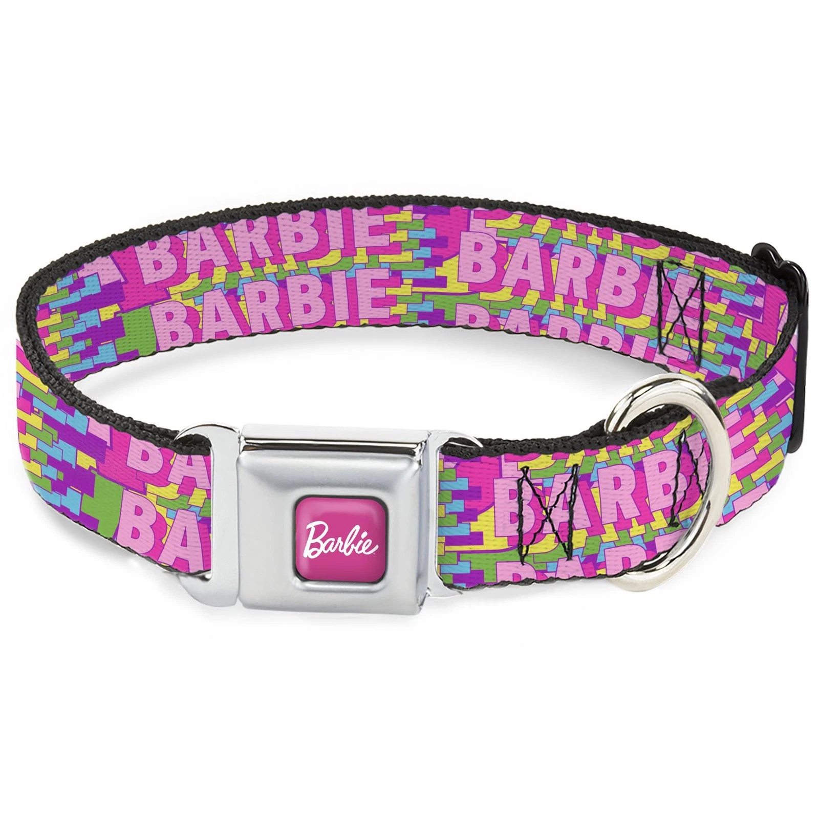 Mattel Pet Collar, Dog Collar Metal Seatbelt Buckle, Barbie Bold Text Stacked Pi