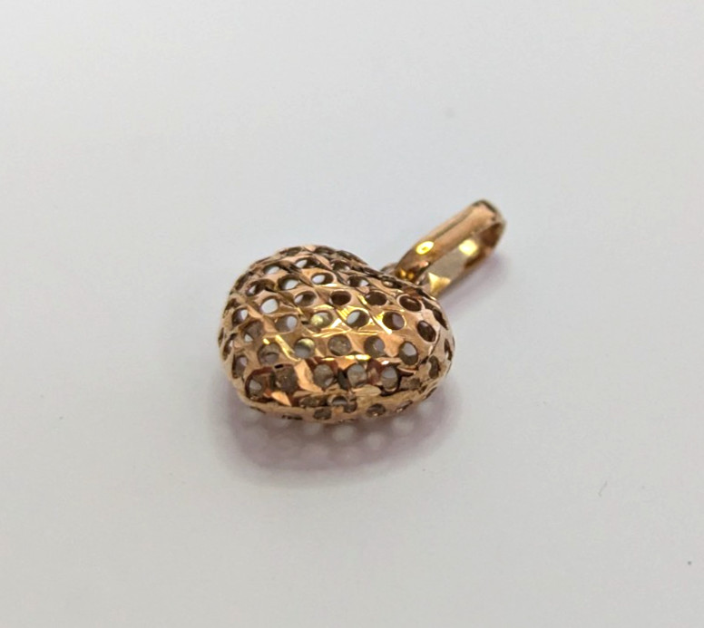 9ct Yellow Gold Puff Heart Necklace Pendant 375 Stamped Size 12mm x 19mm 0.5g image 3