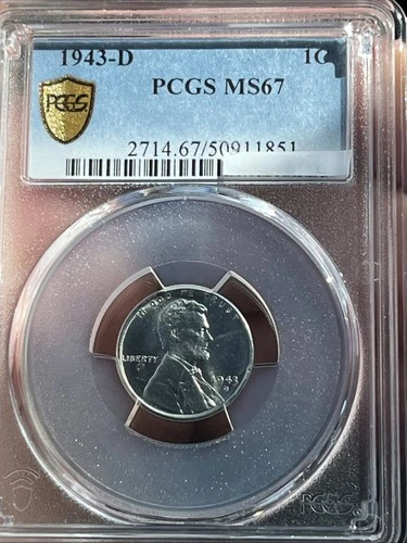 1943-D 1C PCGS MS67 - Lincoln Cent (Wheat Reverse) - WW2 Steel Cent