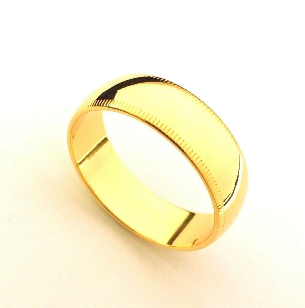 Men's Womens Solid 14K Yellow Gold Milgrain Wedding Ring Band jewelry 7MM Size 7