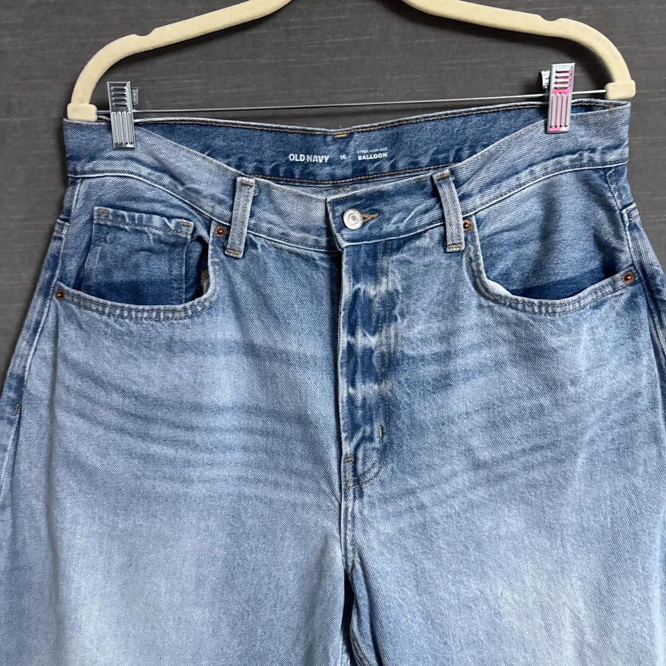 Pantalones de mezclilla antiguos azul marino 16 algodón azul claro tiro extra alto globo barril recortados holgados Foto 4 de 4