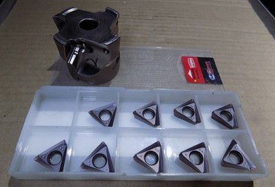 TUNGALOY coolant thru indexable shoulder face mill 2'' dia 3/4'' bore + 9 inserts