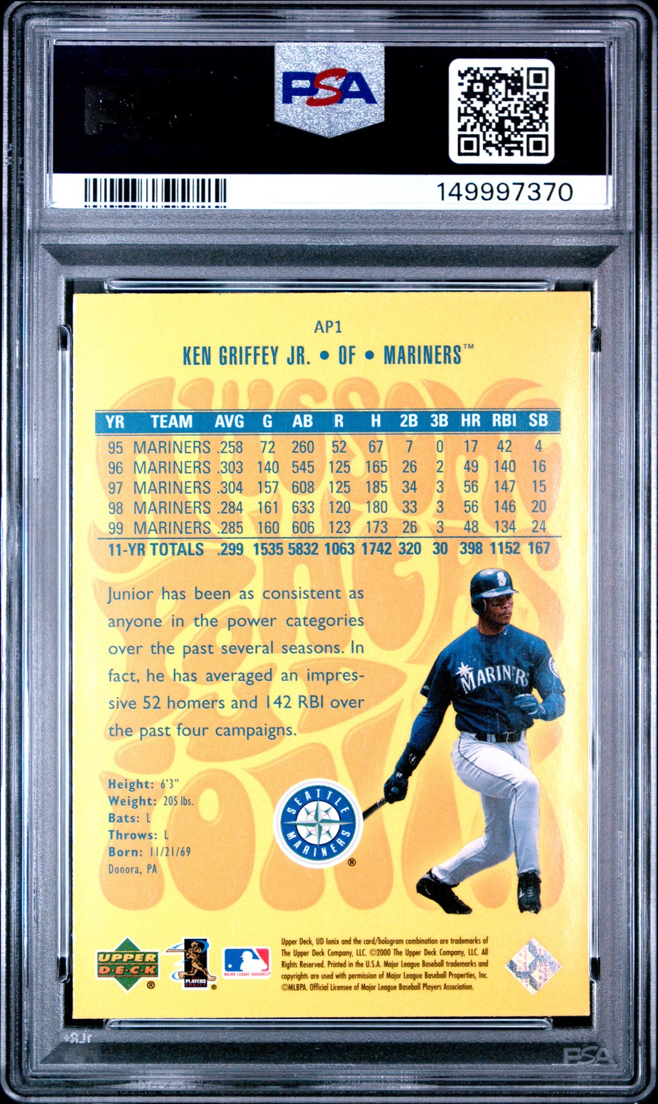 2000 Upper Deck Ionix Awesome Powers #AP1 Ken Griffey Jr. Awesome Powers PSA 8 view 2