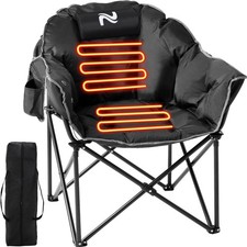 Oversized Heated Folding Camping Chair with Headrest  Carrying Bag for Adults.