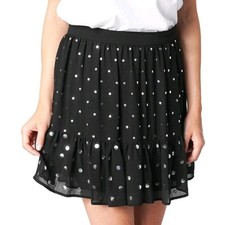 Image of Michael Kors Ruffle Mini Skirt Women L Polka Dot Black Whimsigoth Fairy Grunge