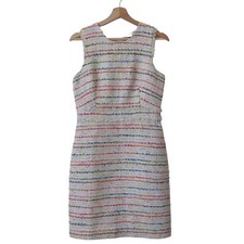 J. Crew Size 4 Dress Multi Color White Tweed Textured Sheath Pencil Sleeveless