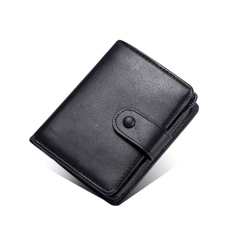 Cartera de cuero genuino con bloqueo RFID para hombre con ventana de identificación y bolsillo de almacenamiento de monedas