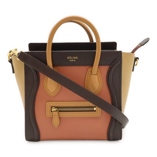 CELINE Luggage Nano Shopper Bag Beige Leather Women's Used From Japan