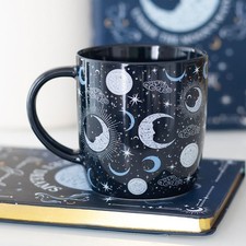 Navy Blue Moon Crescent Print Ceramic Coffee Mug Mugs Cup Cups Tea Cuppa Stars