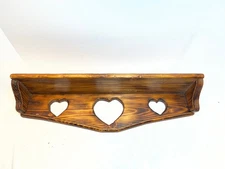 Vintage Rustic Country Style Soft Wood Wall Shelf Heart Eyelet Primitive 24.25"