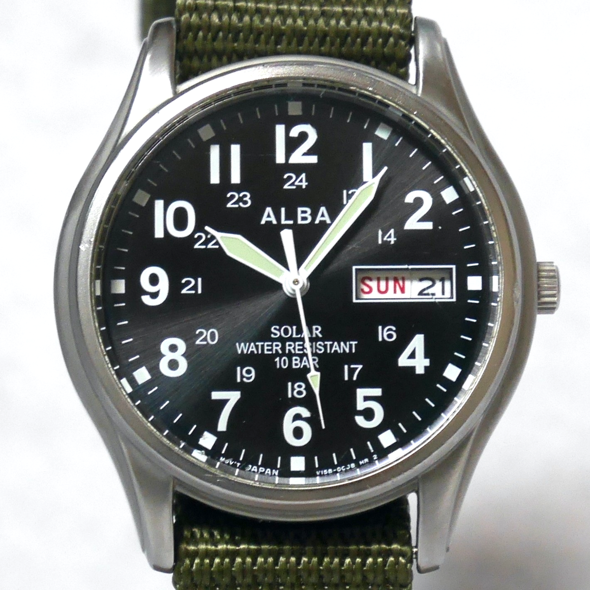 SEIKO ALBA Military Field Watch V158 2017 Black Solar Powered Day