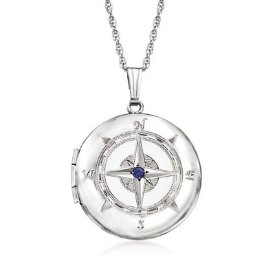 Ross-Simons Sterling Silver Compass Locket Necklace With Single Sapphire