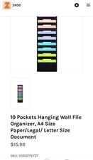 10 Pockets Hanging Wall File Organizer for A4 Size Paper/Legal/ Letter Size D