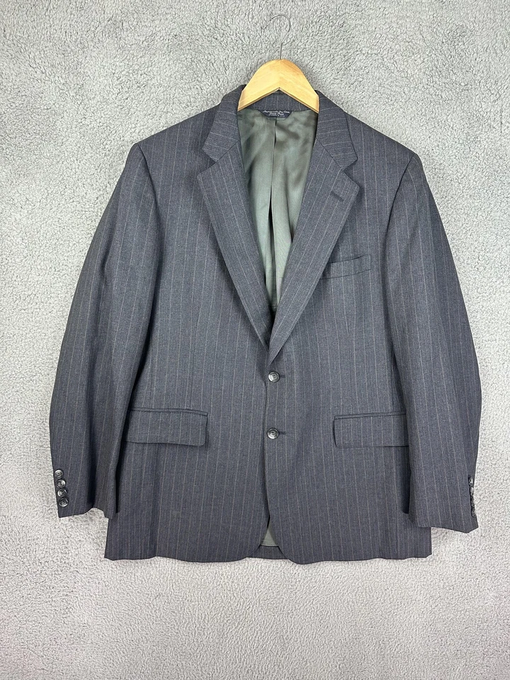 Vintage Cricketeer Blazer Mens 44 Gray Pinstripe Wool Sport Coat Jacket Made USA - Image 2 of 4