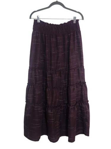 Deja Bleu Premium Eggplant Purple Tiered Peasant Maxi Skirt Size Medium