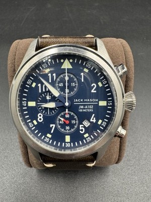 Jack Mason Men's Chronograph Watch Aviator Saddle Leather Strap JM