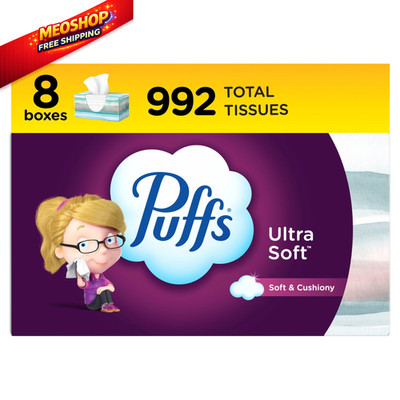 Puffs Ultra Soft Non-Lotion Facial Tissue, 8 124 Count (Pack of 8), White 
