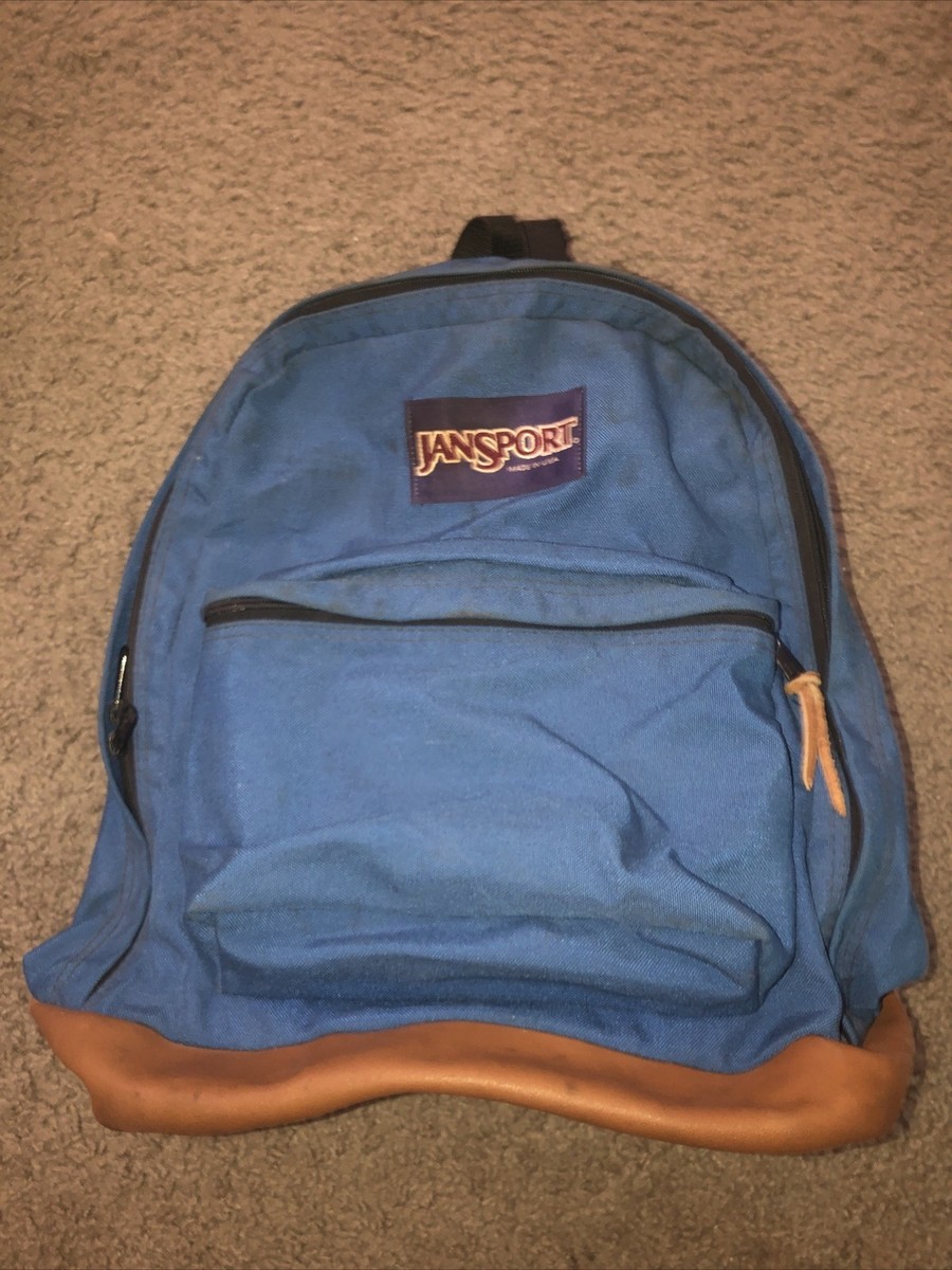 90s JANSPORT USA製 backpack Vintage 90s JanSport Blue Leather Bottom Backpack Made in USA Sack