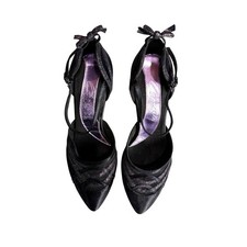 Capezio "Alicia" Ballroom Dance Heels Black Satin, Sz 6.5W, C-hook closure